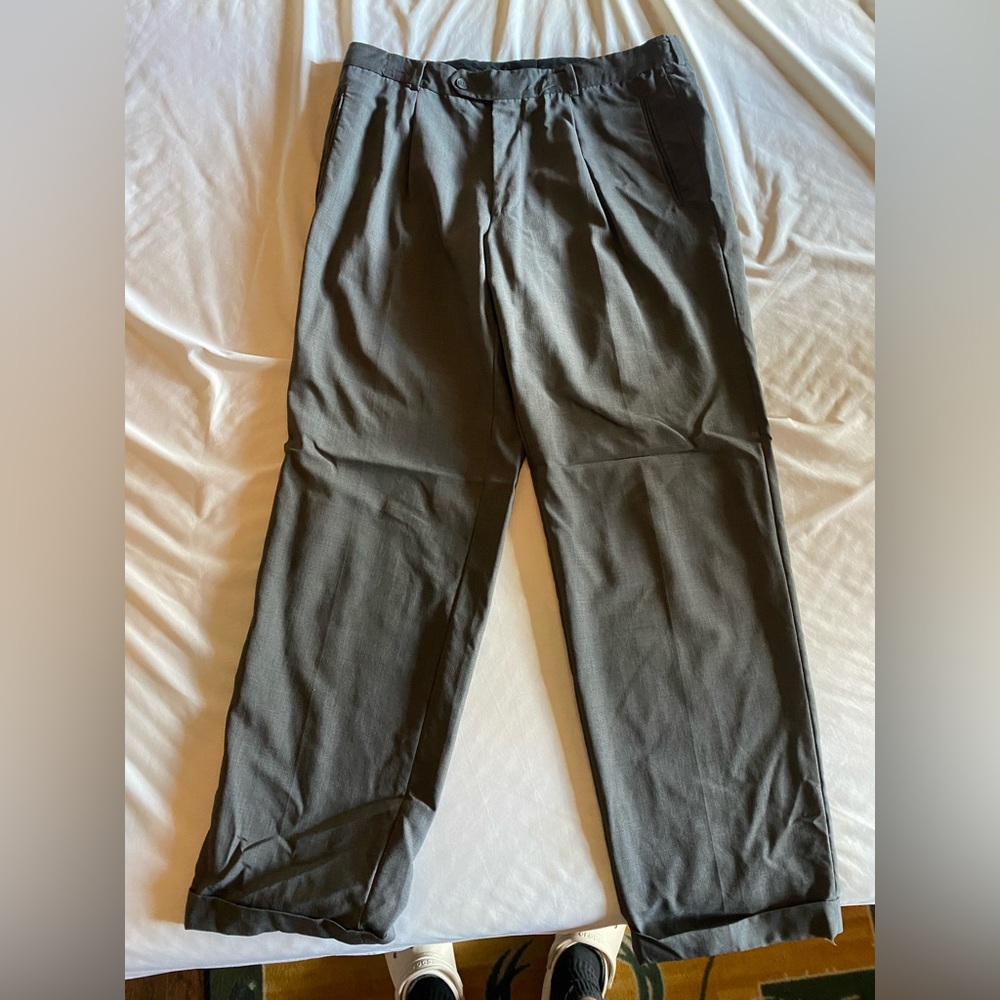 Hugo Boss Mens Regular Fit Leenon1 Wool Dress Pants 36 Dark Grey